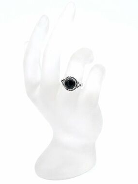 New Boho Minimalist Handmade Sterling Silver Black Acrylic Round Ring